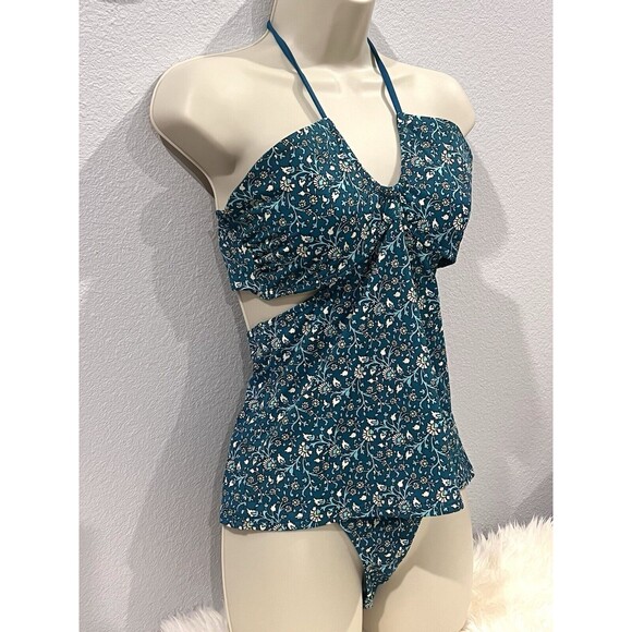 Ann Taylor Loft Beach Women Swimsuit 2-Piece Green Floral Tankini Bikini Medium - Picture 6 of 14